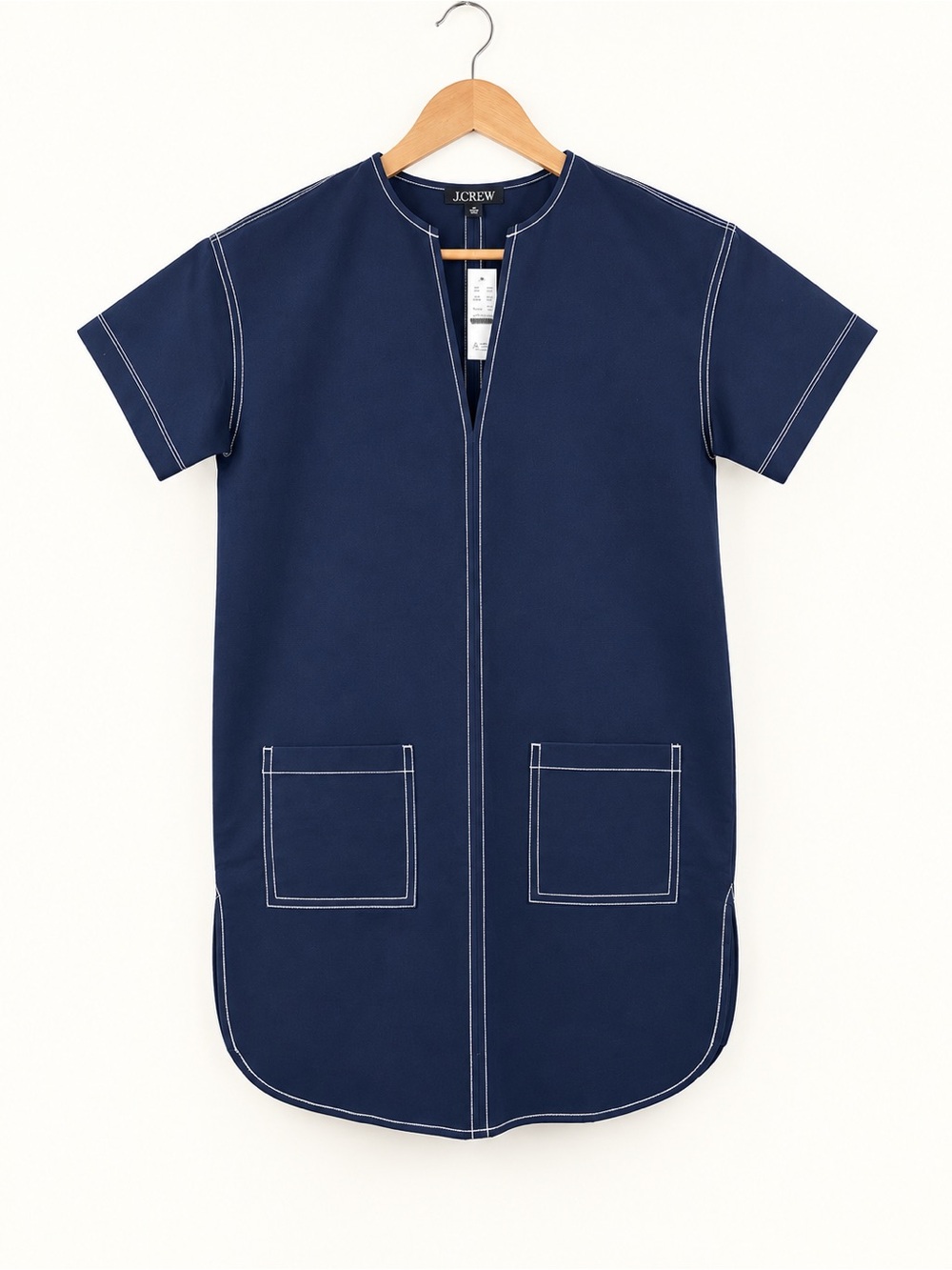 J. Crew Patch Pocket Pullover Dress Structured Cotton Poplin Contrast Stitching